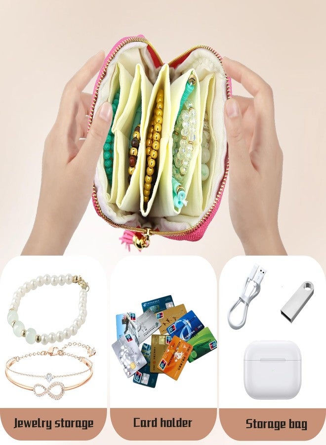 Foaryoer New Mini Travel Jewelry Bag - Portable Small Travel Jewelry Pouch for Bracelets,Ring,Mini Portable Jewelry Case for Travel Storage and Daily Storage(Pink) - Image 4
